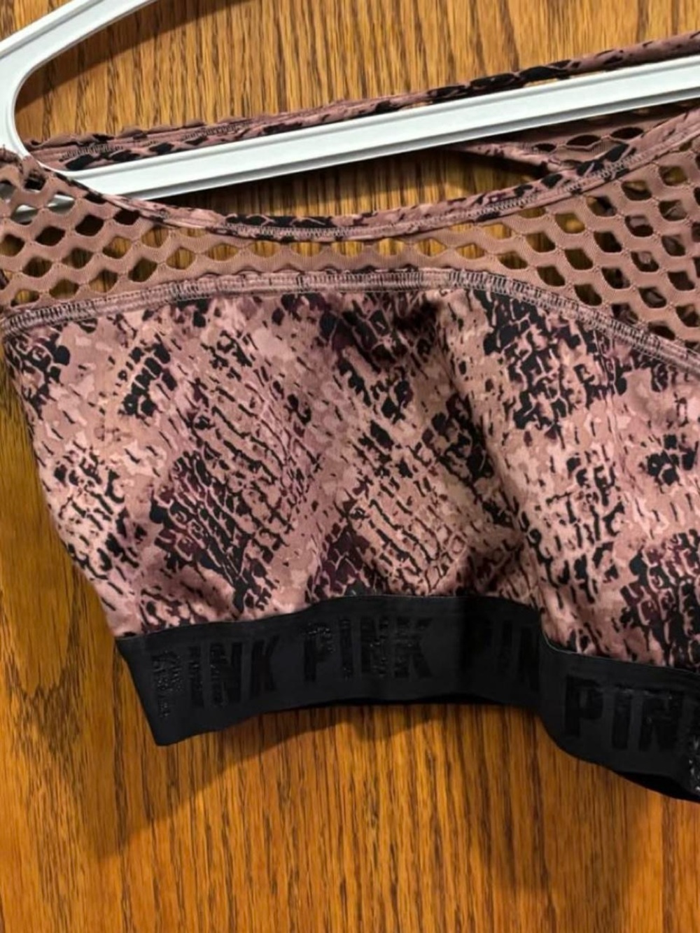 PINK Mauve Snake-Print Sports Bra with Mesh